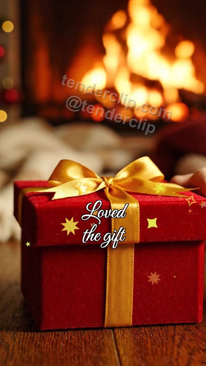 Animated greeting card about Loved the gift: gift box shyly opens