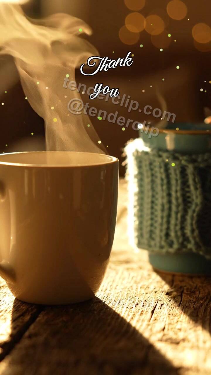 Animated greeting card about Thank you: two cups move closer