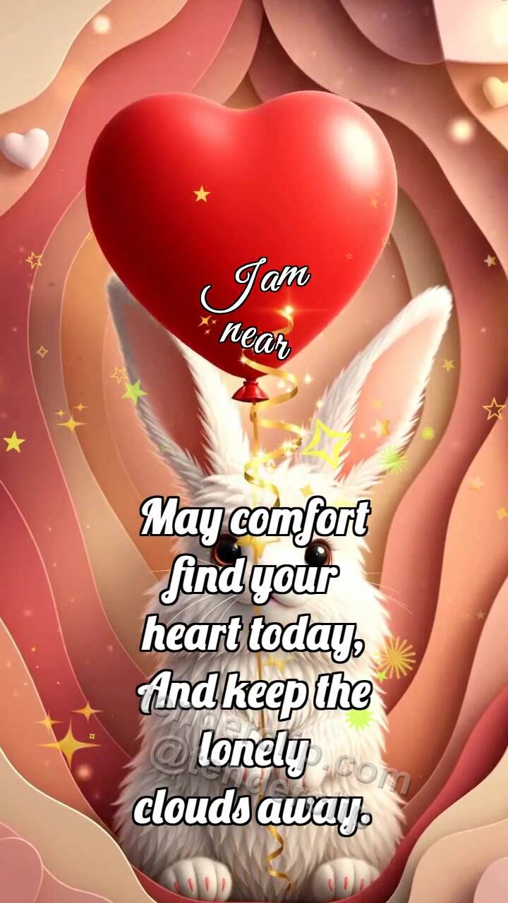 Animated greeting card about I am near: Bunny With Heart Balloon