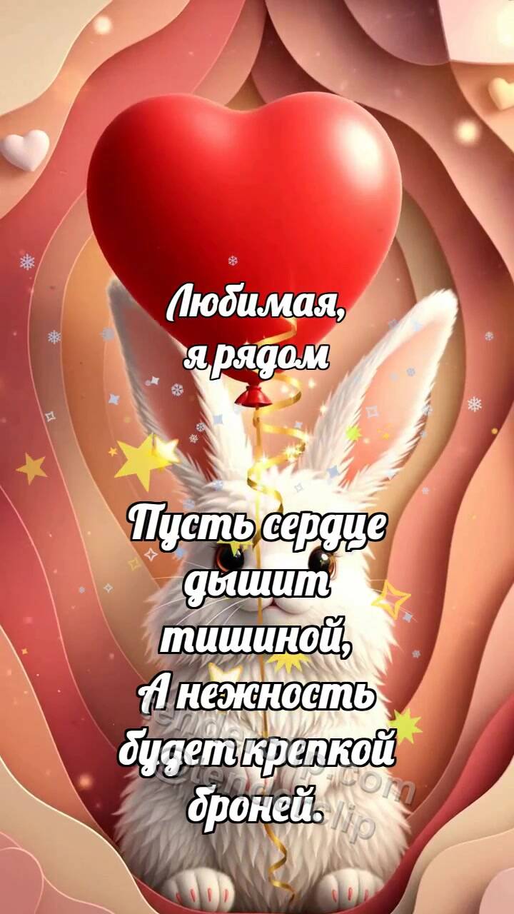 Анимационная открытка на тему Любимая, я рядом: Зайчик с сердечным шариком