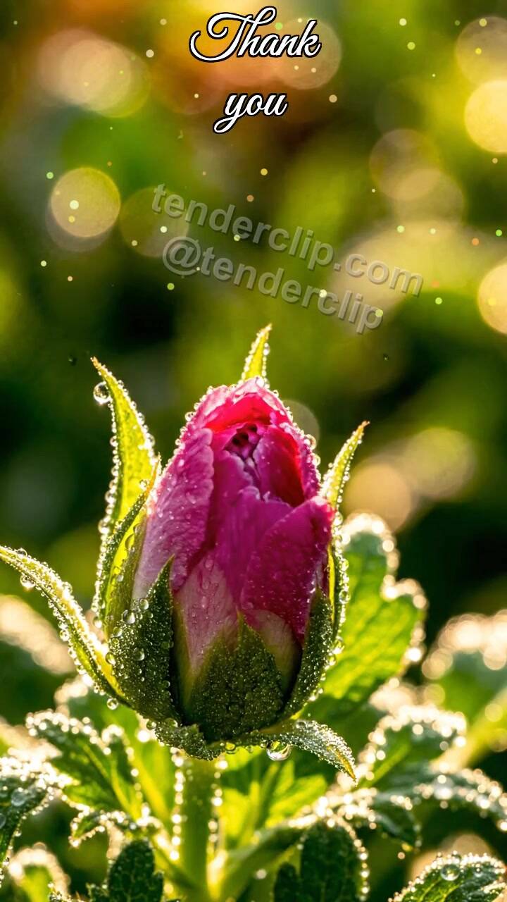 Animated greeting card about Thank you: flower bud opens