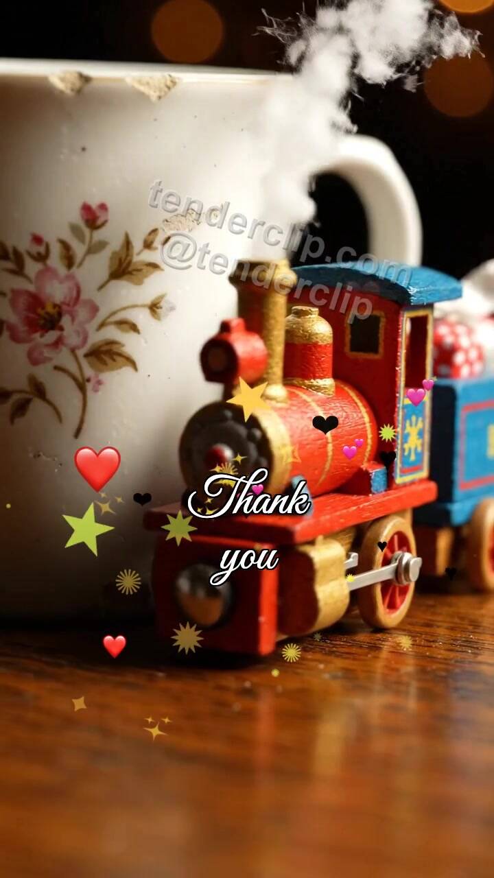 Animated greeting card about Thank you: toy train delivers a gift