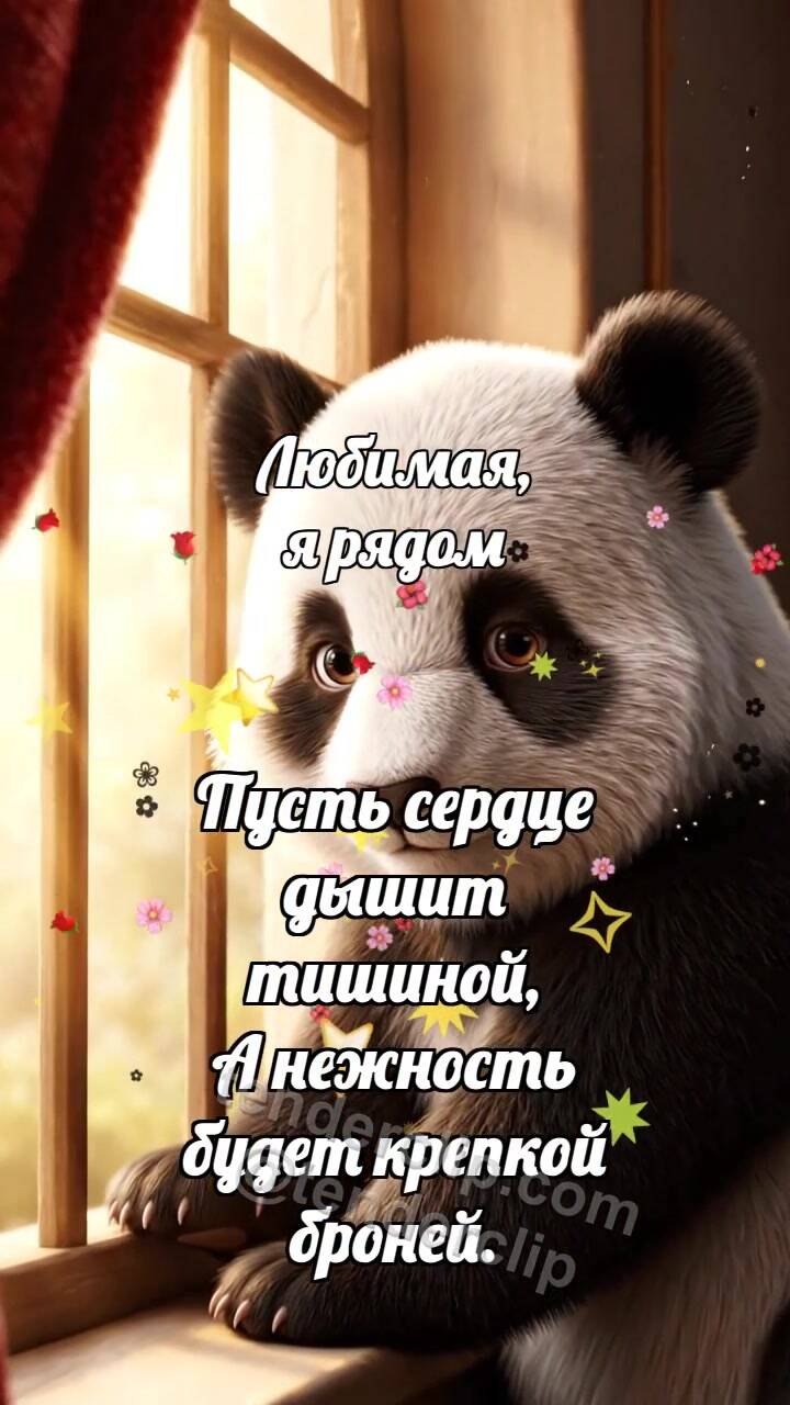 Анимационная открытка на тему Любимая, я рядом: Панда рядом у окна