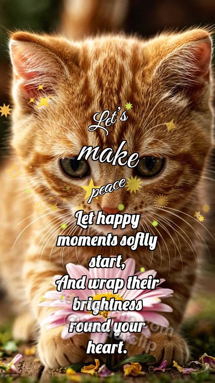 Animated greeting card about Let’s make peace: Kitten Brings Flower