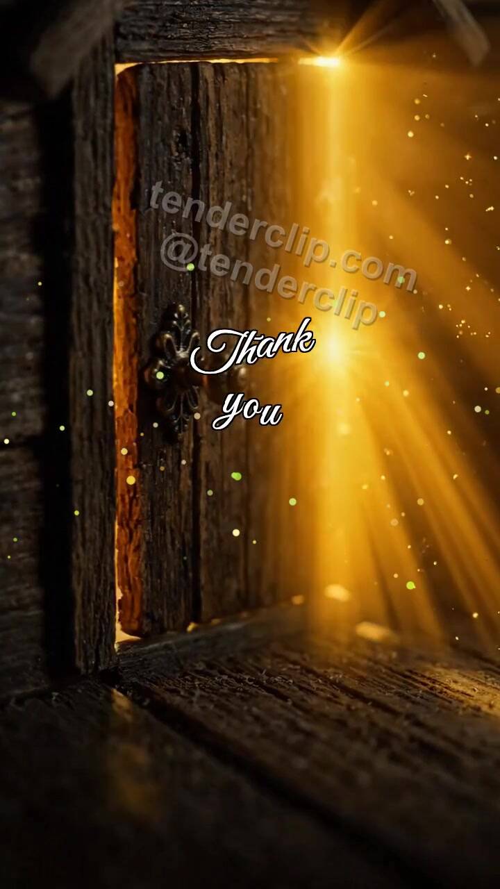 Animated greeting card about Thank you: little door opens warm light