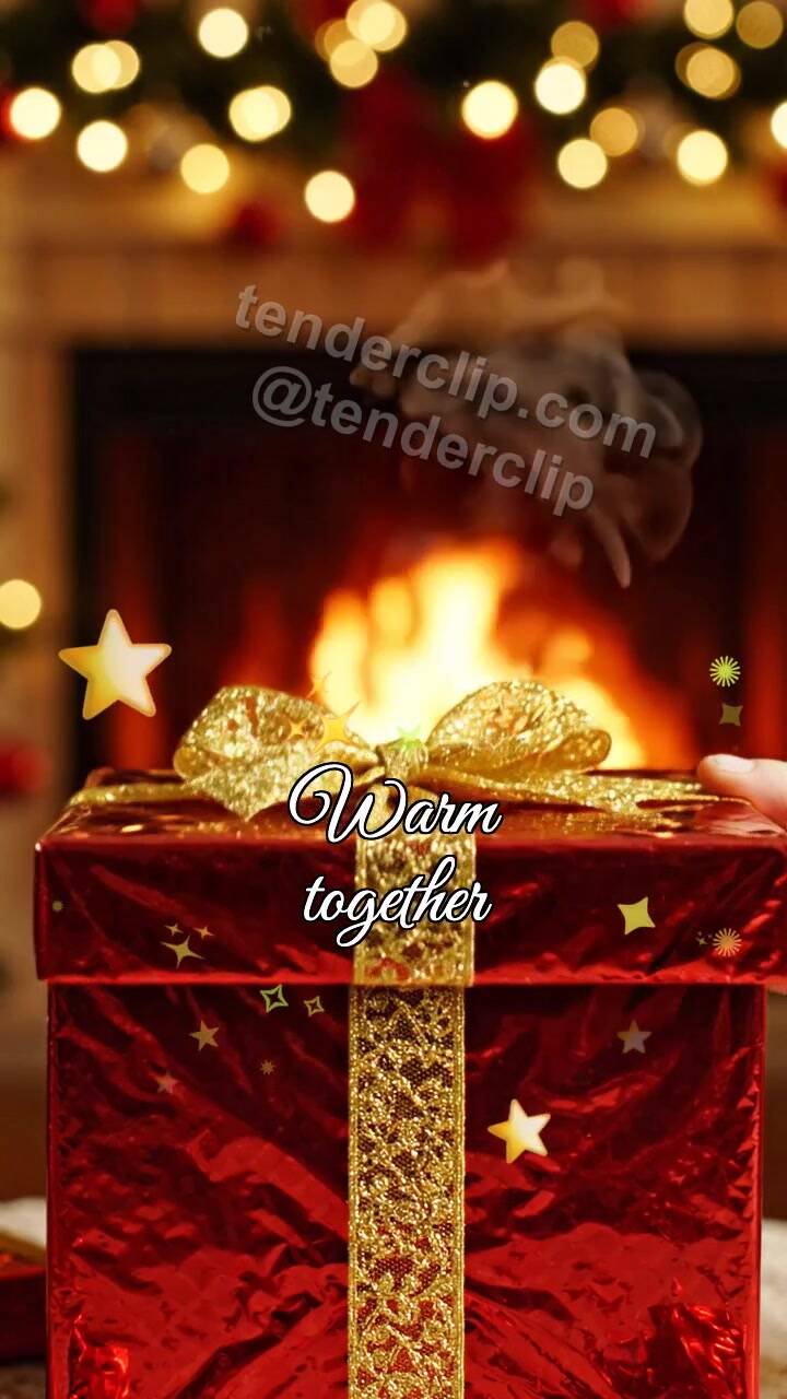 Animated greeting card about Warm together: gift box shyly opens