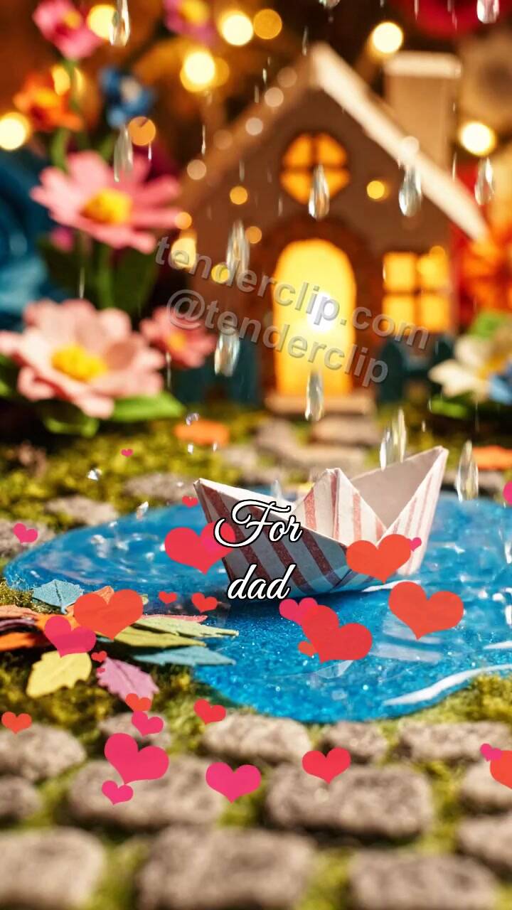 Animated greeting card about For dad: little boat crosses a puddle