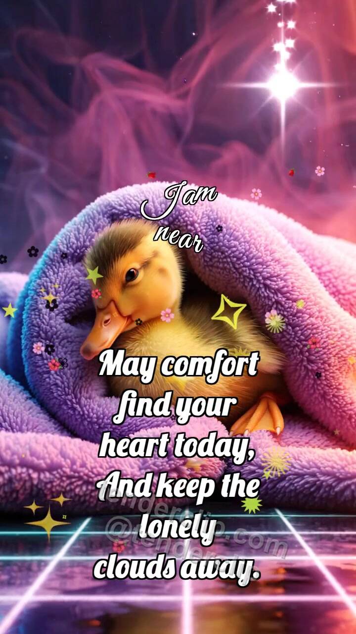 Animated greeting card about I am near: Duckling Under Blanket