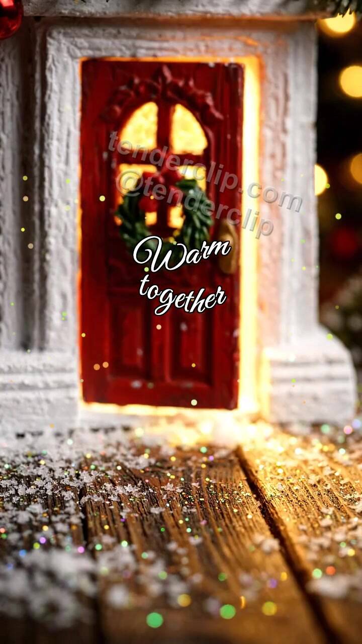 Animated greeting card about Warm together: little door opens warm light