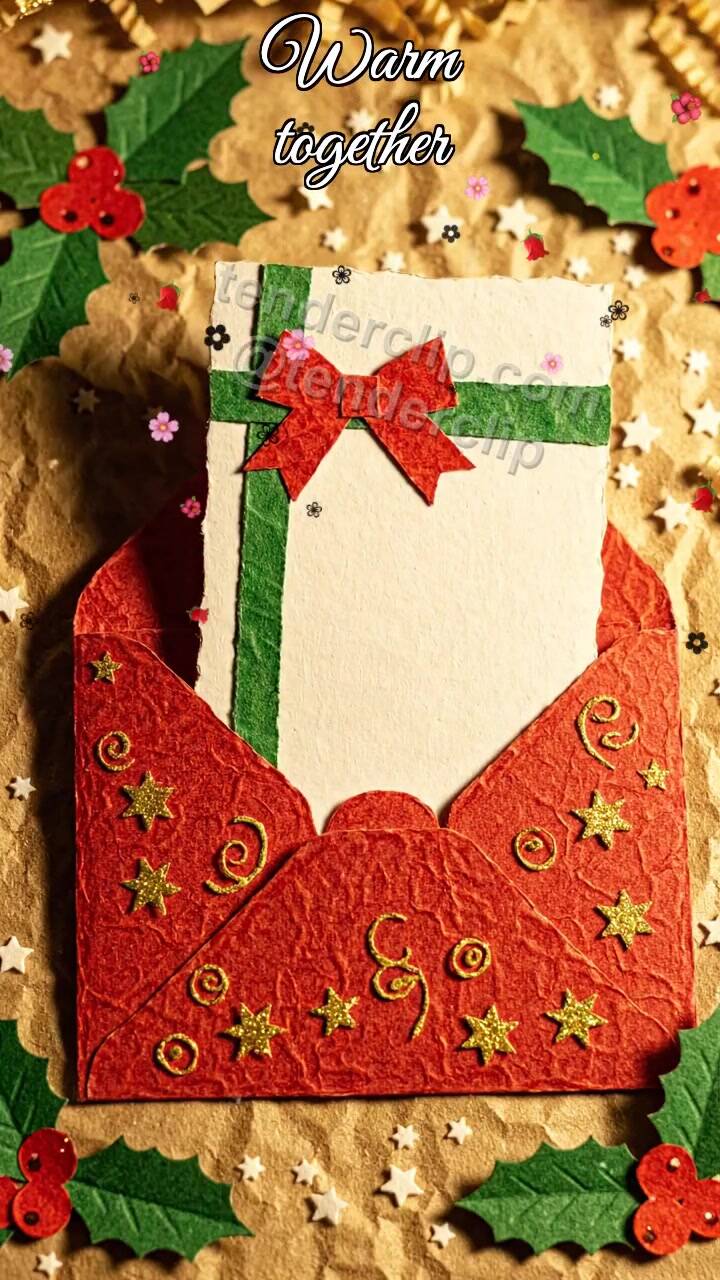 Animated greeting card about Warm together: envelope hugs a card