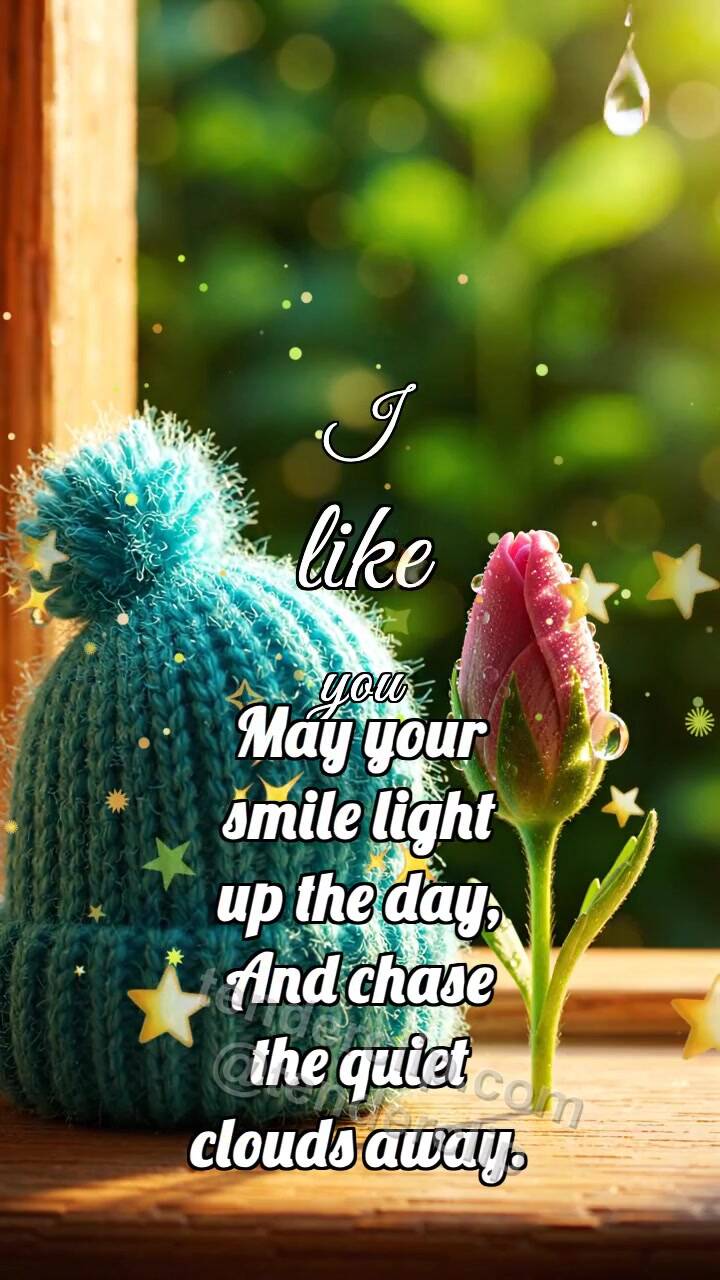 Animated greeting card about I like you: Turquoise Cap Nods Bud