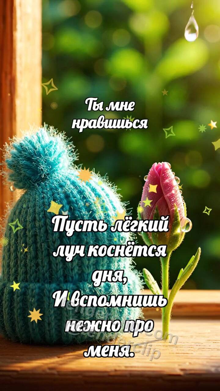 Анимационная открытка на тему Ты мне нравишься: Бирюзовый колпачок кивает бутону