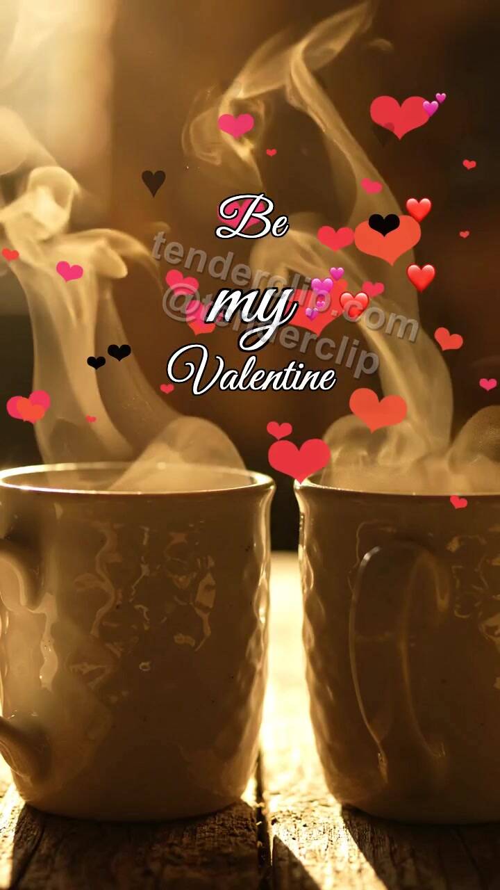 Animated greeting card about Be my Valentine: Two Cups Steam Heart