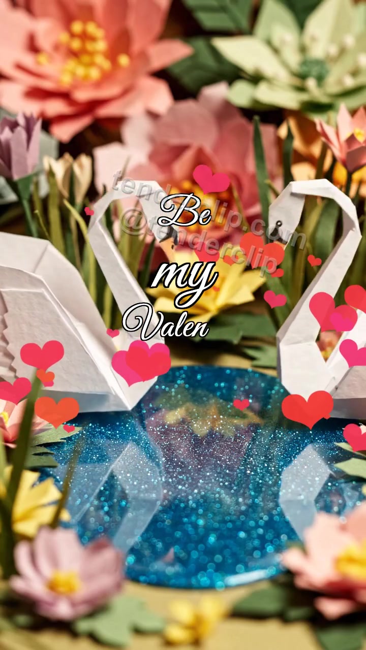 Animated greeting card about Be my Valentine: Paper Swans
