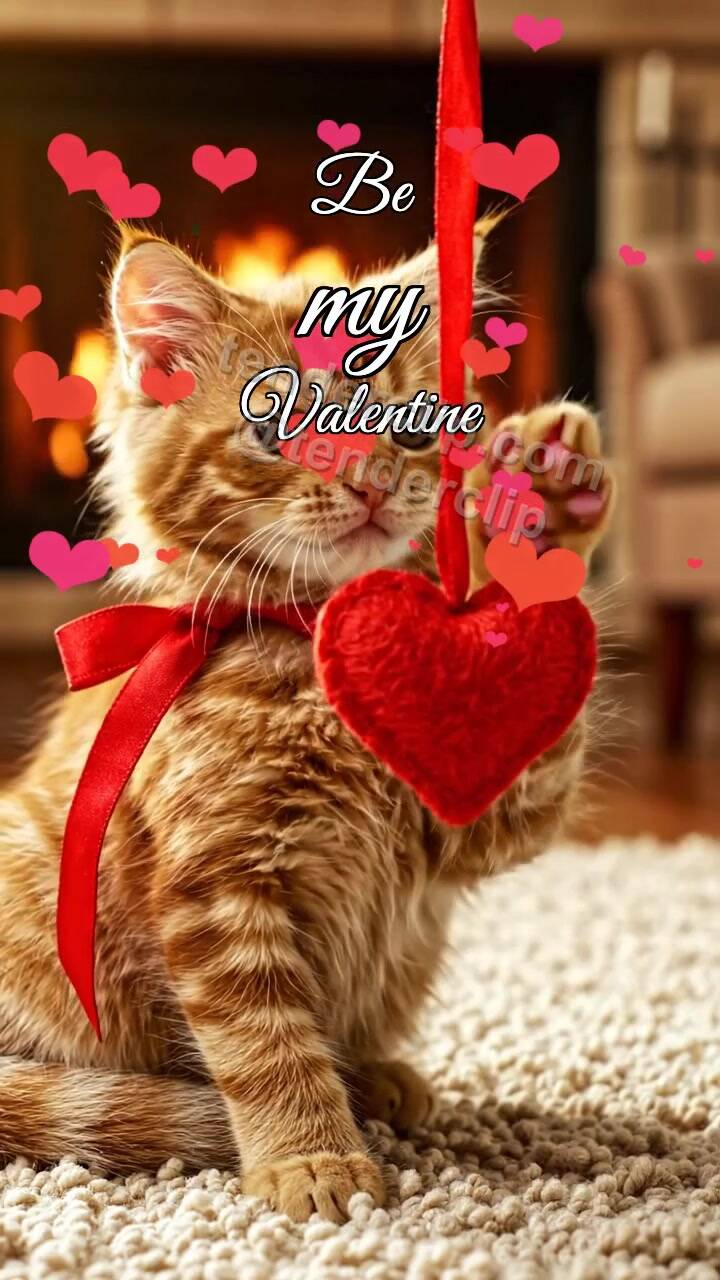 Animated greeting card about Be my Valentine: Kitten Heart String