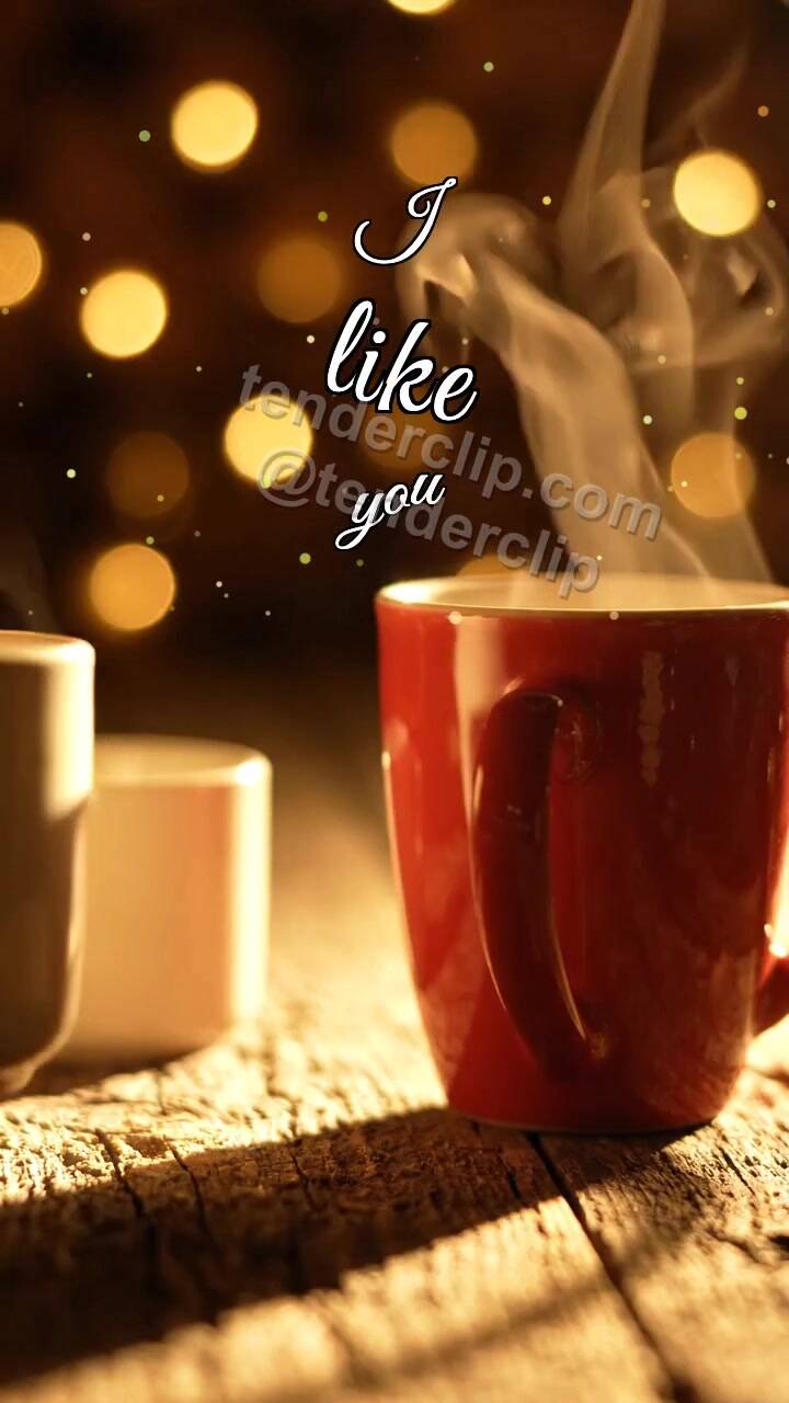 Animated greeting card about I like you: two cups move closer