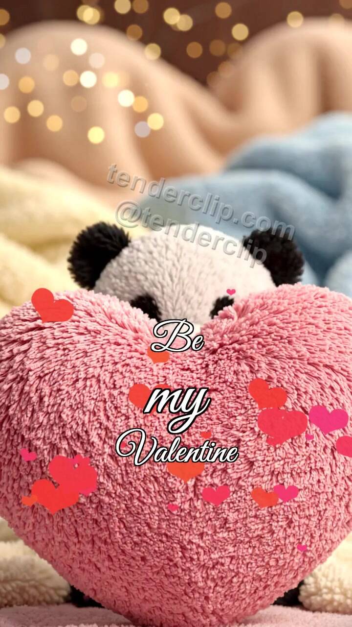 Animated greeting card about Be my Valentine: plush bear shyly gives a gift