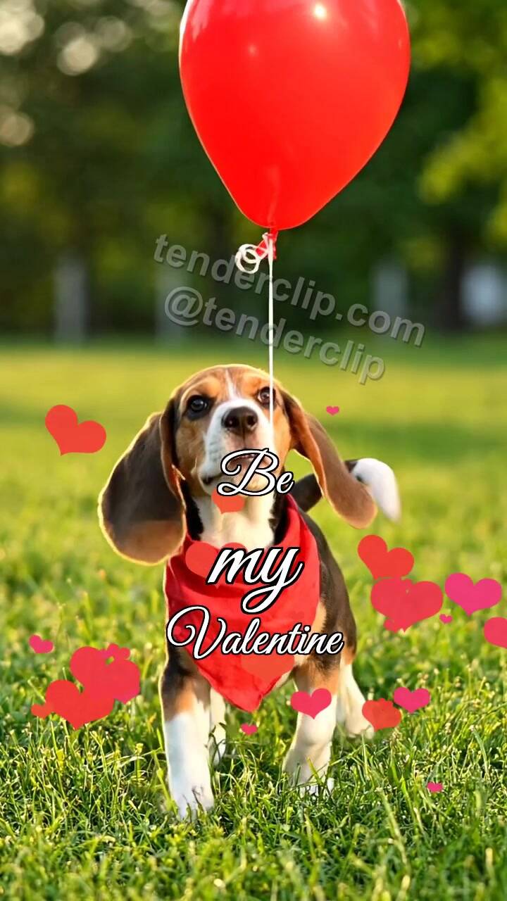 Animated greeting card about Be my Valentine: Puppy Heart Balloon