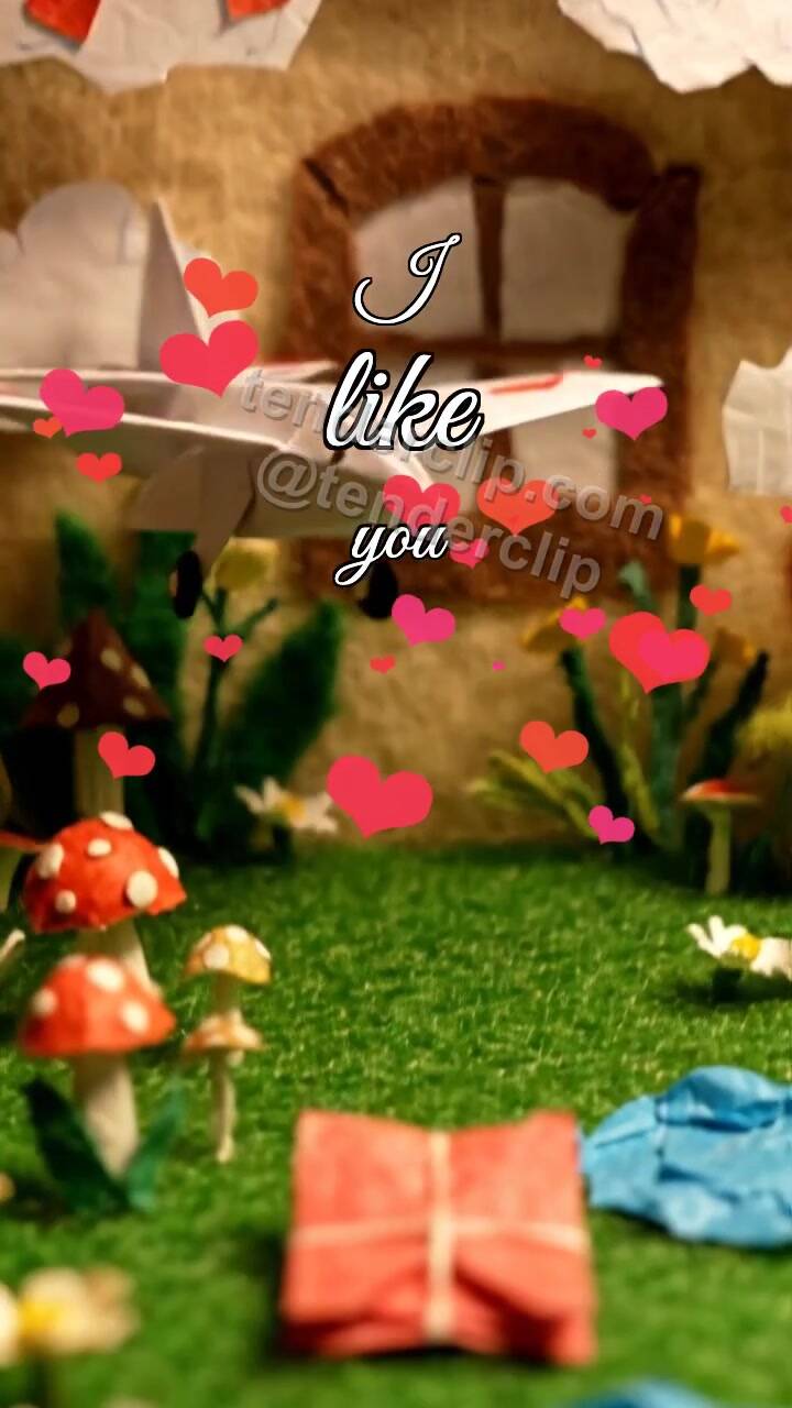 Animated greeting card about I like you: paper plane brings a note