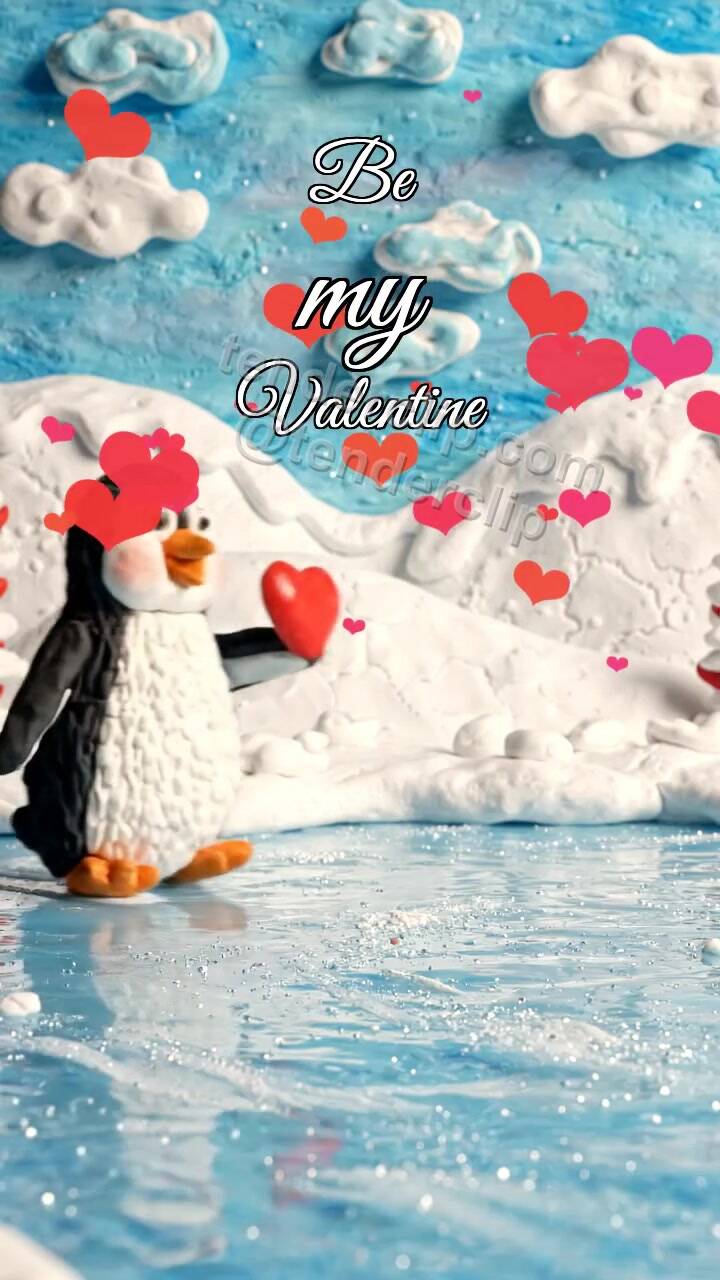 Animated greeting card about Be my Valentine: Penguin Heart Slide