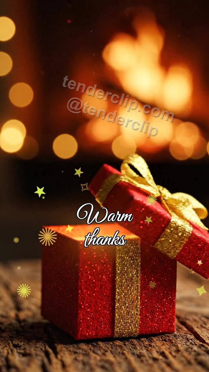 Animated greeting card about Warm thanks: gift box shyly opens