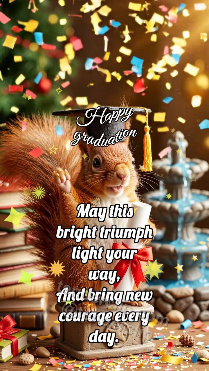 Animated greeting card about Happy graduation: Squirrel Holds Diploma