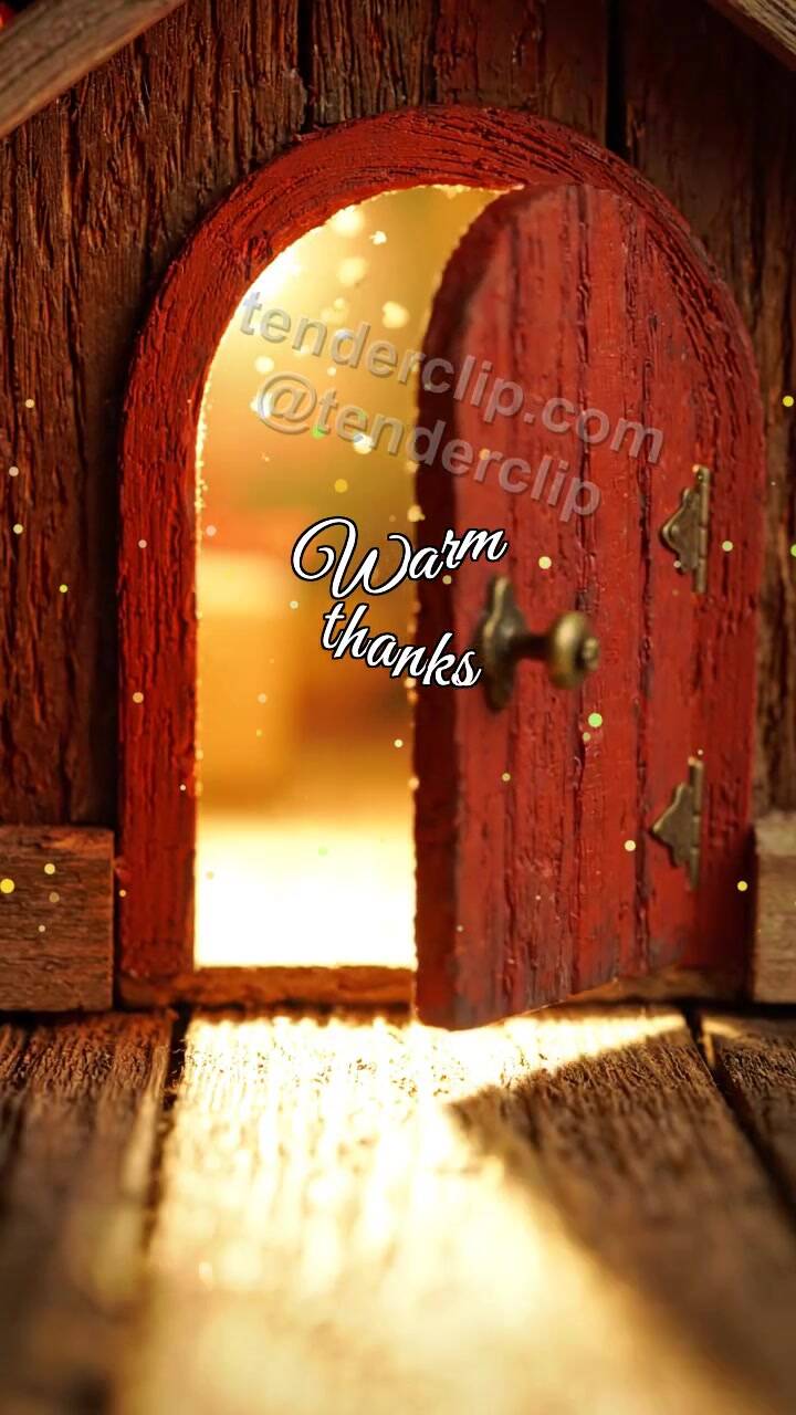 Animated greeting card about Warm thanks: little door opens warm light