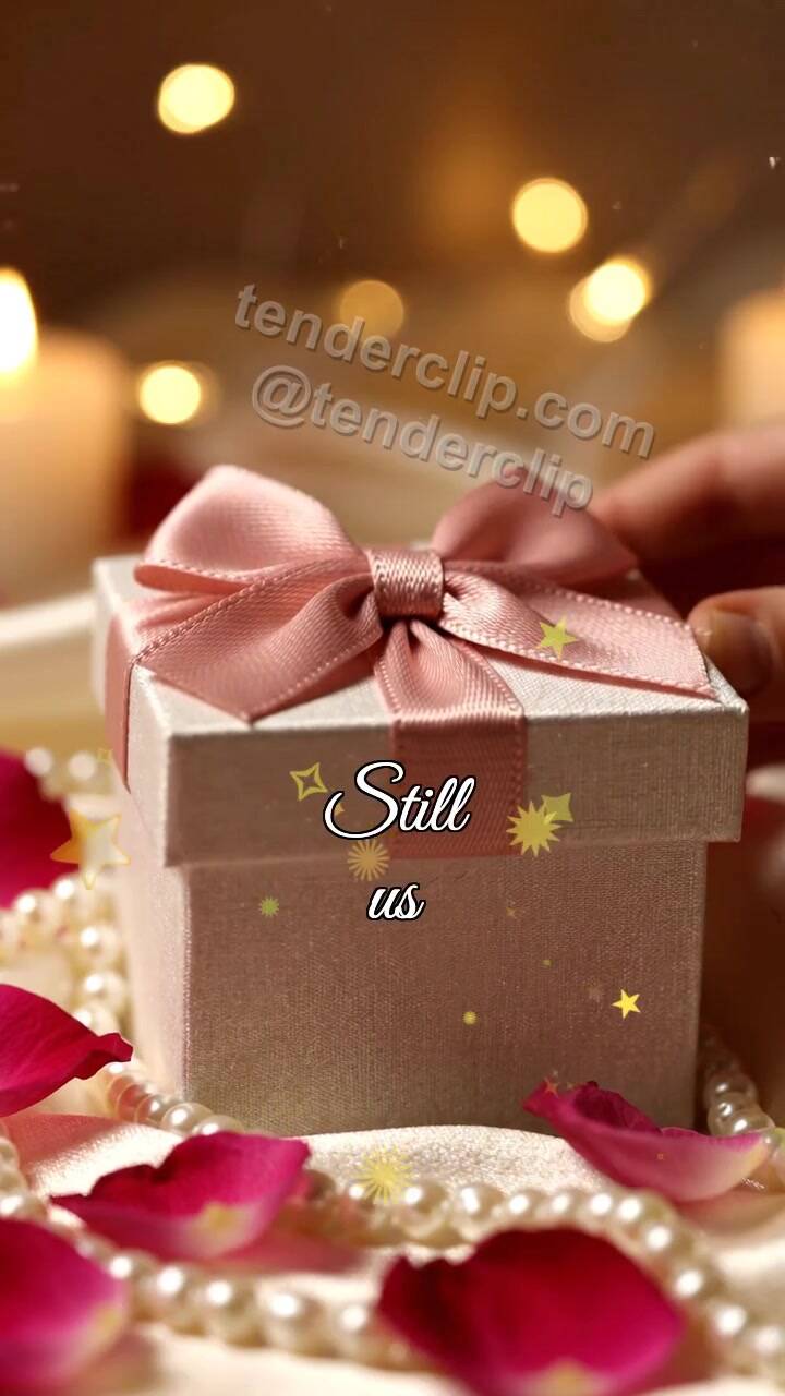 Animated greeting card about Still us: gift box shyly opens