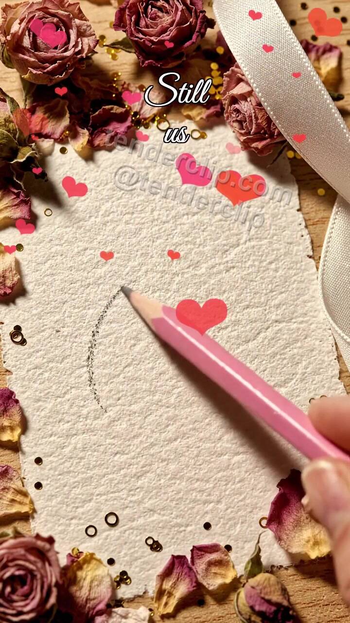 Animated greeting card about Still us: pencil draws a heart path