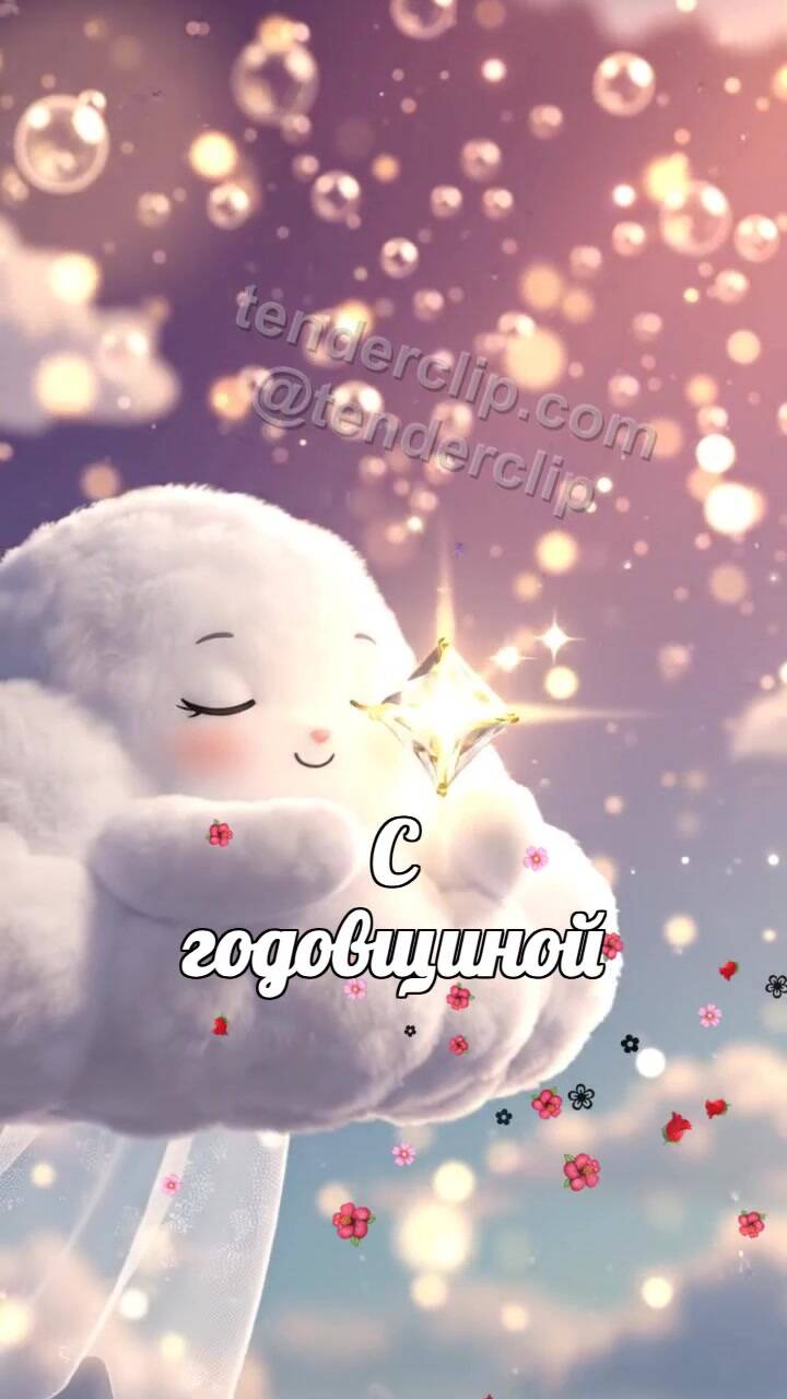 Анимационная открытка на тему С годовщиной: сонное облачко несет звезду