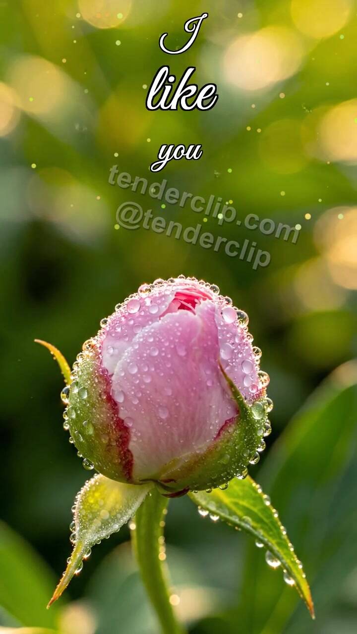 Animated greeting card about I like you: flower bud opens