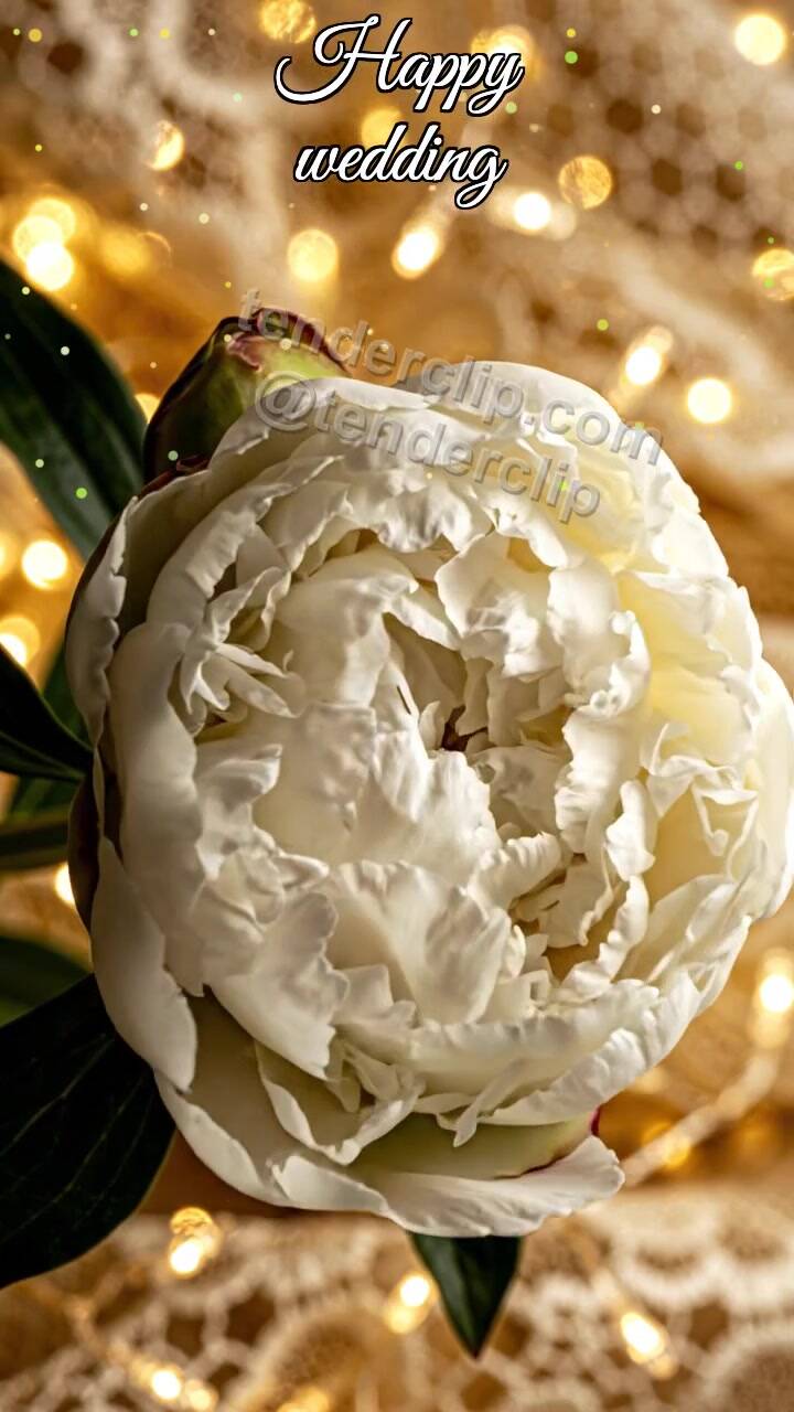 Animated greeting card about Happy wedding: flower bud opens