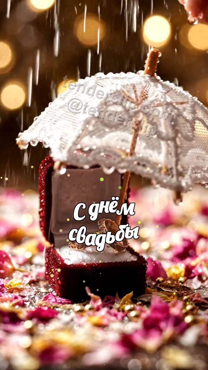 Анимационная открытка на тему С днём свадьбы: зонтик укрывает двоих