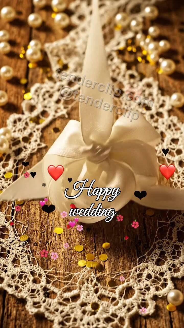 Animated greeting card about Happy wedding: ribbon becomes a bow