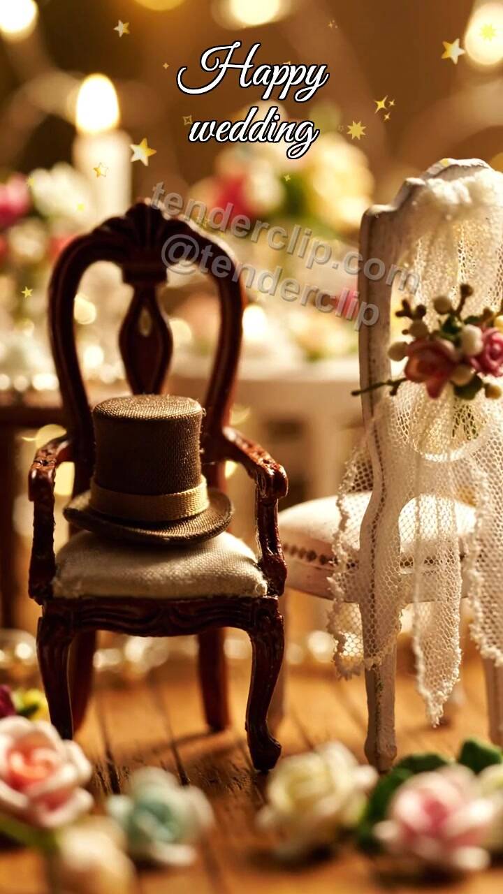 Animated greeting card about Happy wedding: tiny chair pulls closer