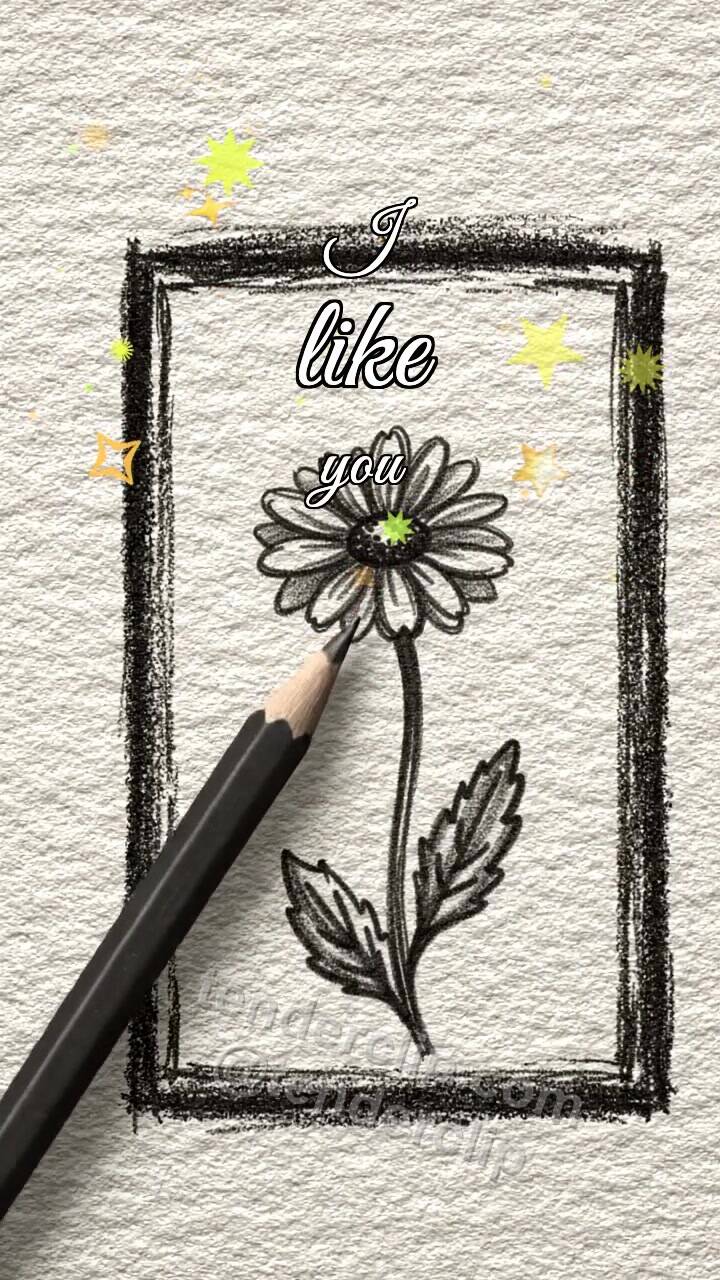 Animated greeting card about I like you: pencil hesitates near a blank card