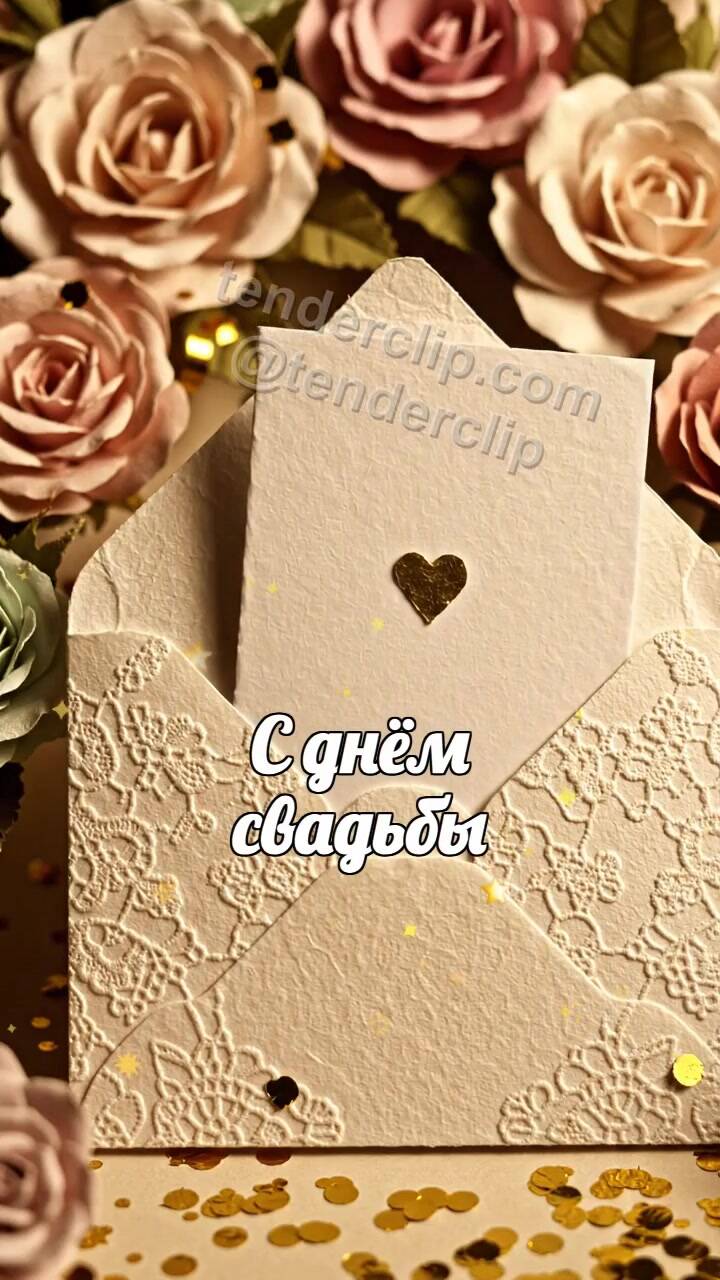 Анимационная открытка на тему С днём свадьбы: конверт обнимает открытку