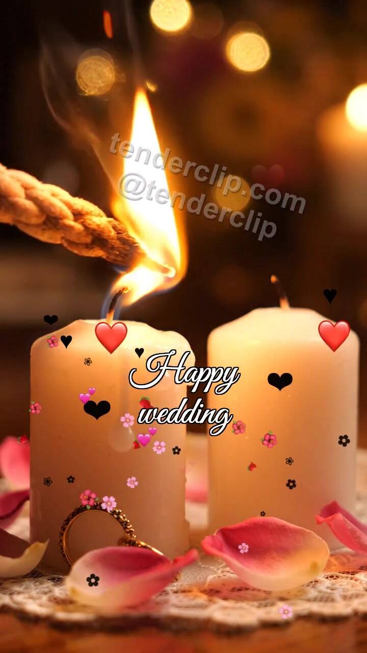 Animated greeting card about Happy wedding: candle shares a flame