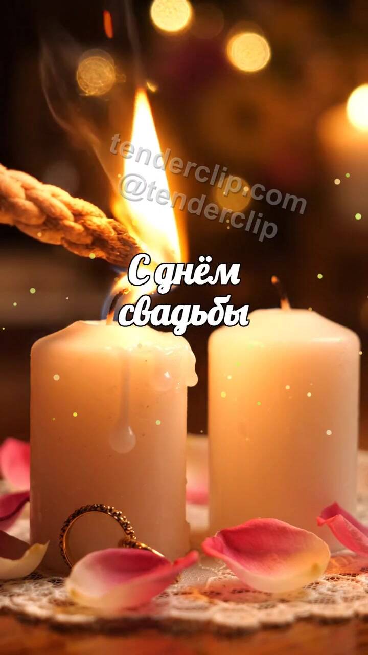 Анимационная открытка на тему С днём свадьбы: свеча делится огоньком