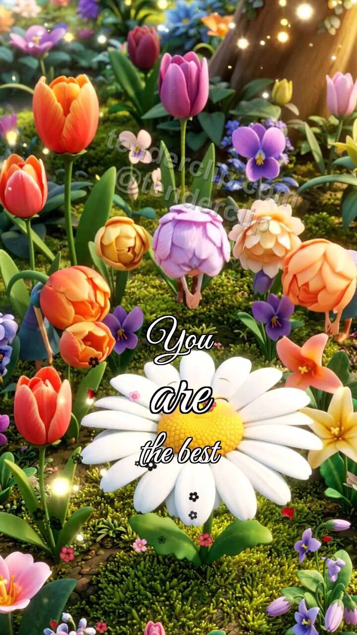 Animated greeting card about You are the best: flowers applaud one daisy