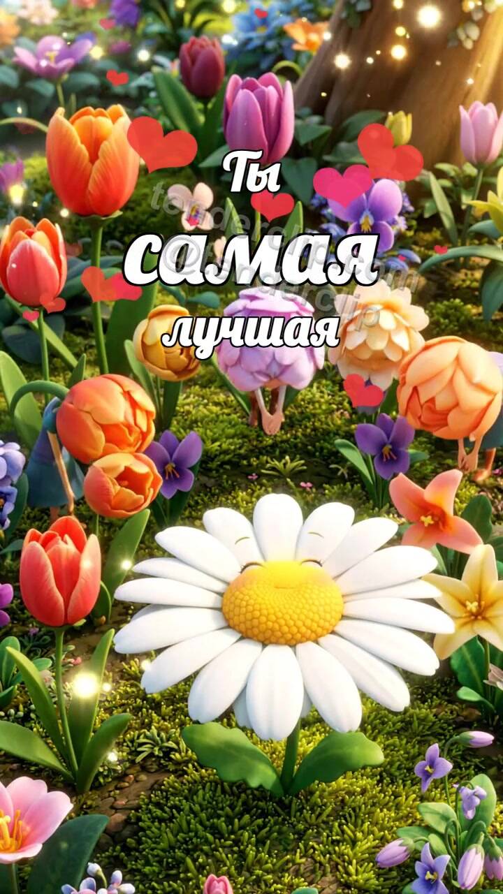 Анимационная открытка на тему Ты самая лучшая: цветы аплодируют одной ромашке