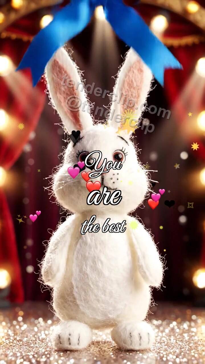 Animated greeting card about You are the best: bunny receives a winner ribbon