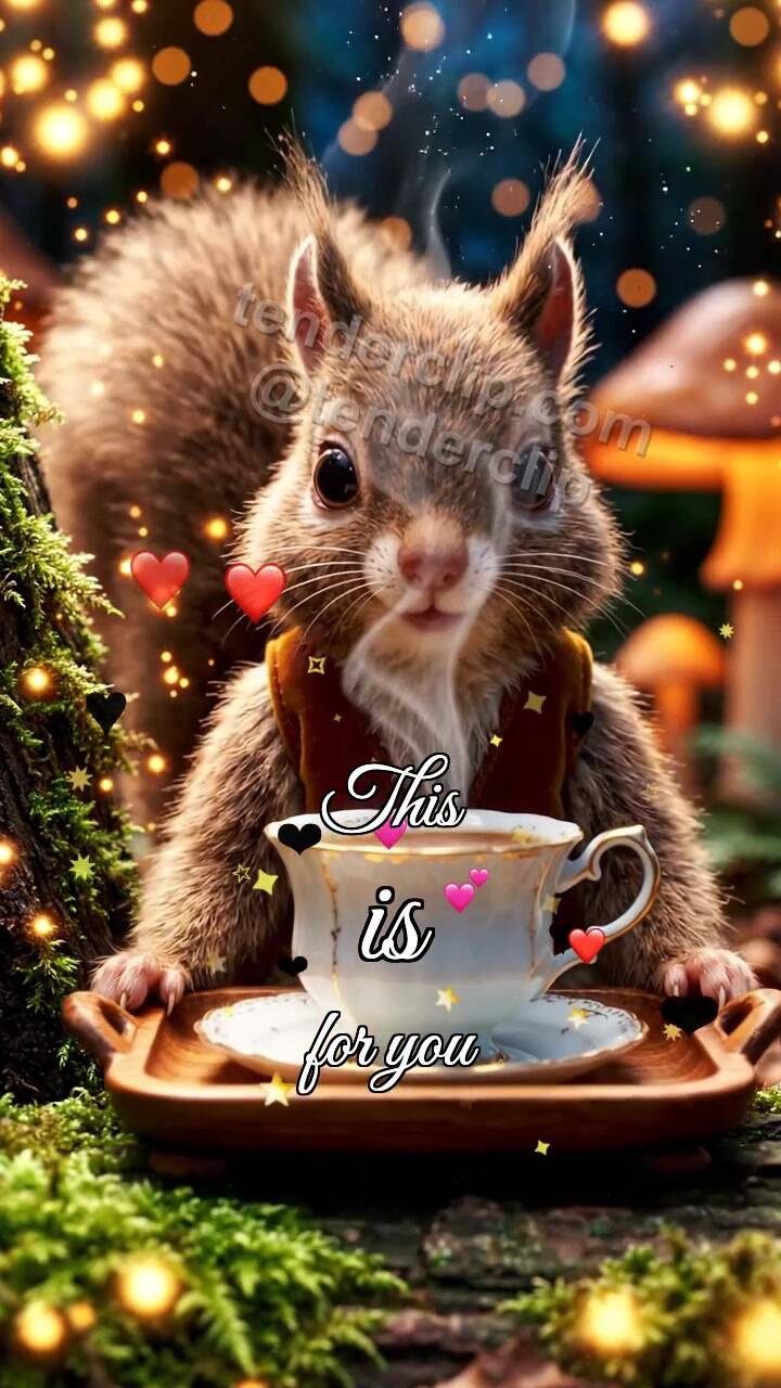 Animated greeting card about This is for you: cup is offered to the viewer
