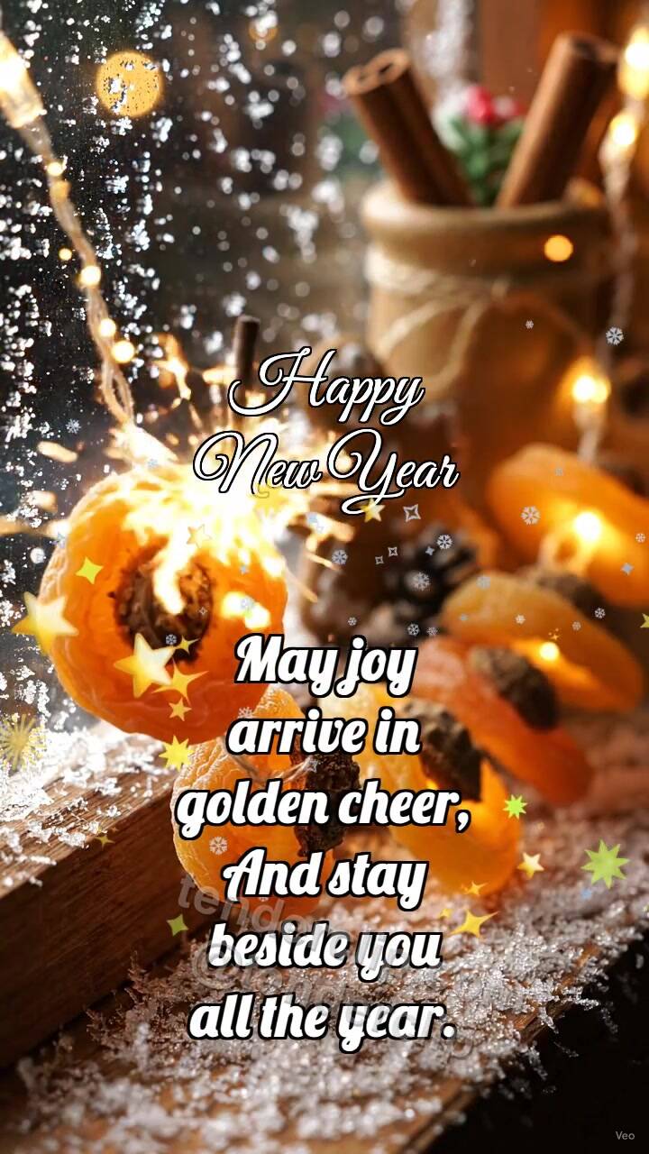Animated greeting card about Happy New Year: Apricot Garland Twinkles