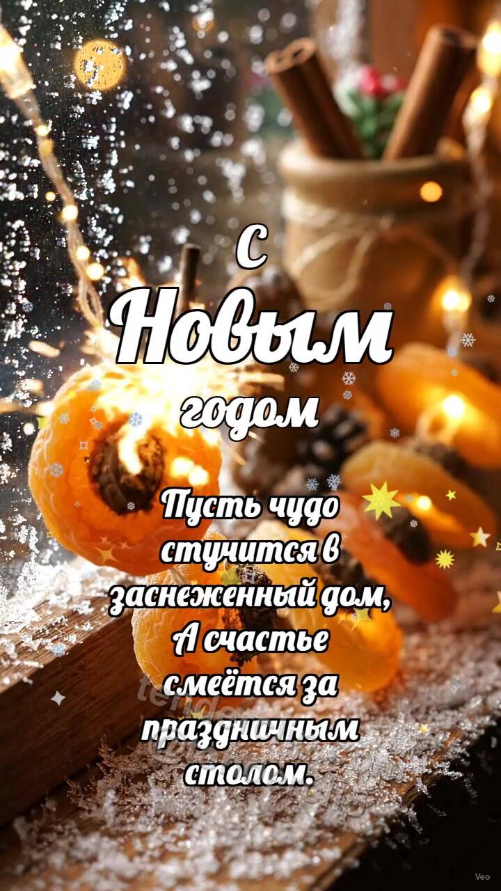 Анимационная открытка на тему С Новым годом: Абрикосовая гирлянда мигает
