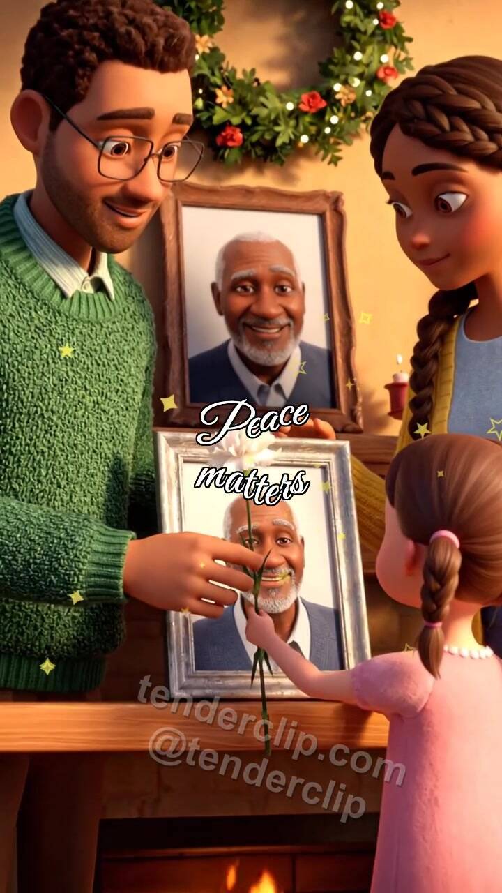 Animated greeting card about Peace matters: carnation is placed near a photo