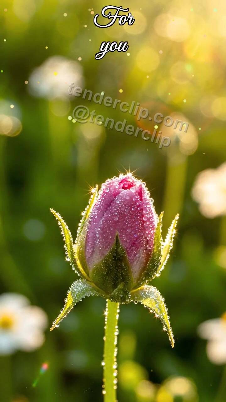 Animated greeting card about For you: flower bud opens