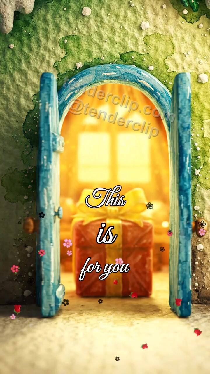 Animated greeting card about This is for you: tiny door reveals a gift