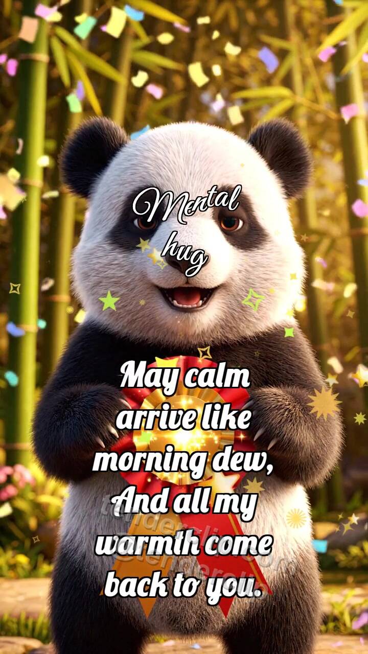 Animated greeting card about Mental hug: Bear Cub Holds Ribbon