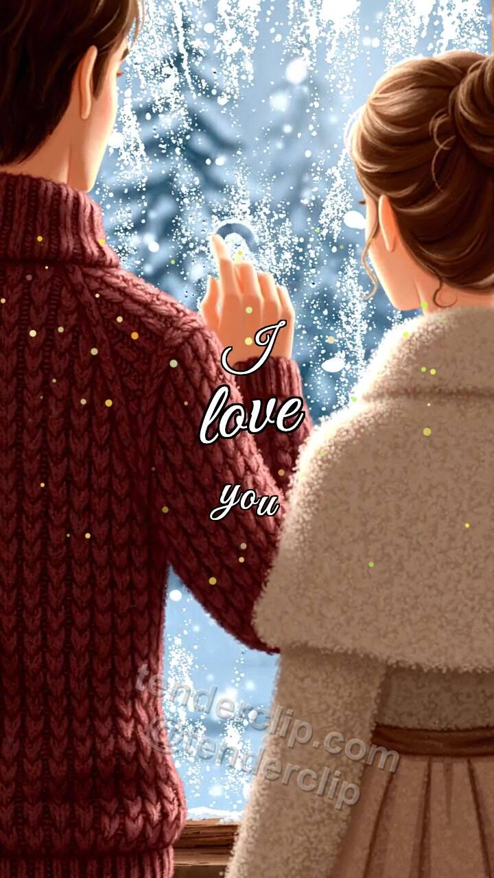 Animated greeting card about I love you: heart appears on a fogged window